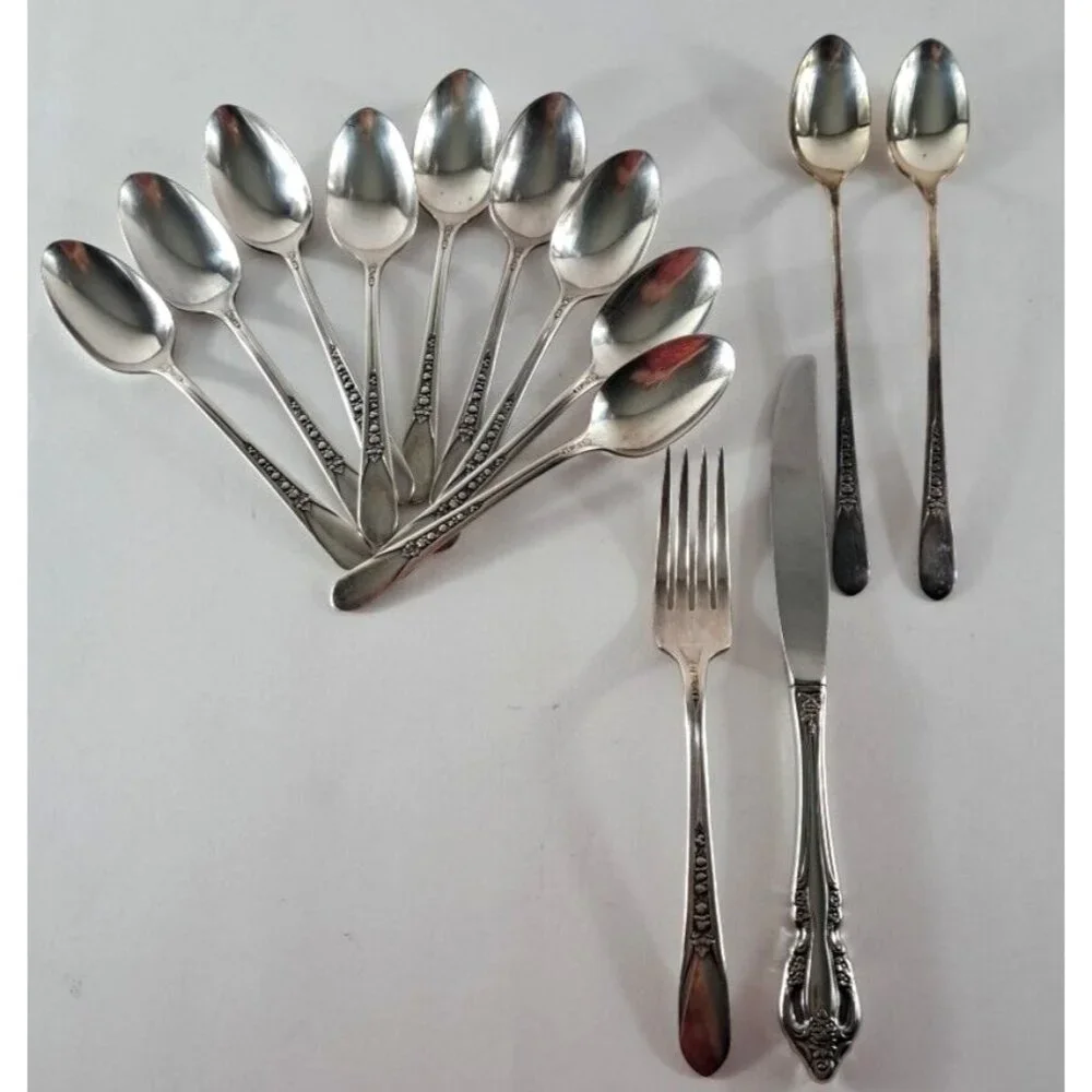 Rogers Priscilla Lady Ann Silverplate Flatware Ice Tea Spoons Fork 12pc Elegant